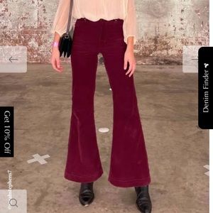 High rise maroon velvet corduroy flare pants from Rollas